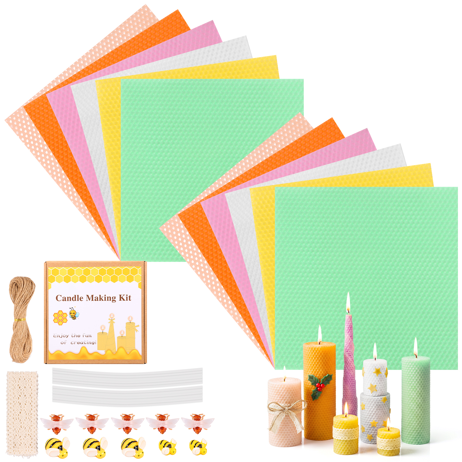 Beeswax Sheet Roll - 12 Pcs Colors Beeswax Sheet Kit