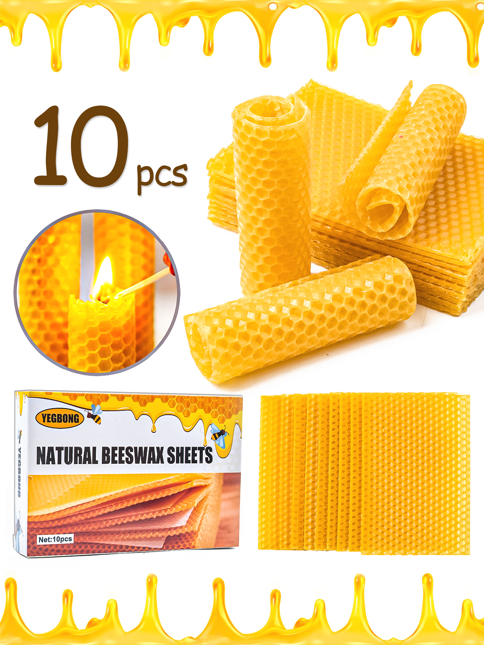 10Pcs Natural Honeycomb Bee Wa - Candle Supplies Storage review and price
